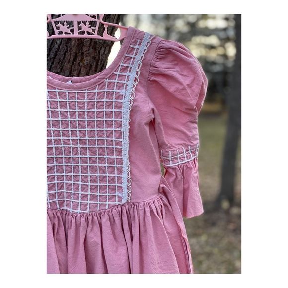 Vintage Medieval Style Maiden Dress Pink White Cotton Shirt Puff Sleeve Lace - Picture 2 of 9